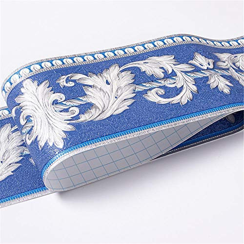 Guest Ruyunlai Wallpaper Border Peel and Stick Wall Border Sticker Home Ceiling Decorative Border for Bathroom Living Room Kitchen Blue Ranunculus Leaf 10.6cm X 500cm