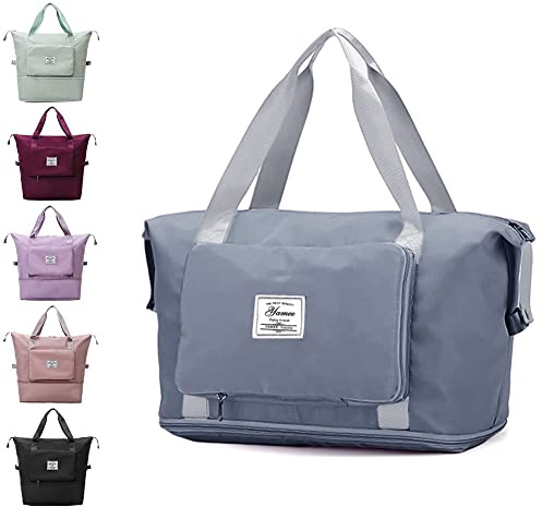 Faltbare Reisetasche mit großem Fassungsvermögen, leicht, wasserdicht, Handgepäcktaschen mit festem Gurt, Trocken und NassTrennung, faltbare Reisetasche für Wochenender, Übernachtung, Sport,