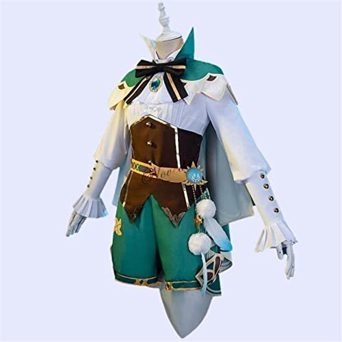PUYYDS Genshin Impact Cosplay Venti Kostüm Halloween Anime Spiel Genshin Impact Venti Cosplay Perücke Schuhe Harfe Prop Outfit, XL