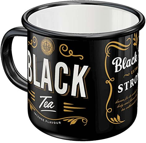 Nostalgic-Art Tazza smaltata retrò, Black Tea – Idea regalo per la cucina, Coppa da campeggio, Design vintage, 360 ml
