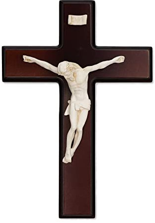 ARTES.IT CREAZIONI D’ARTE Crocefisso Parete Classico Legno Croce Effetto Legno Opaca con Corpo scultoreo Avorio con Scatola 18x28 cm