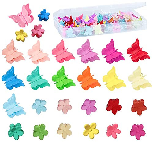 100 Pièces Mini Pinces à Cheveux Papillons Fleur, FITDON Pinces à Griffes de Cheveux Petites Clips Cheveux Barettes avec Boîte pour Bébé Filles Enfants et Femmes