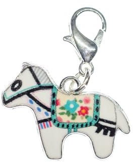 Miniblings Dala Pferd Charm Anhänger Dalapferd Schweden Weihnachten emaill weiß - Handmade Modeschmuck I Kettenanhänger versilbert - Bettelanhänger Bettelarmband - Anhänger für Armband