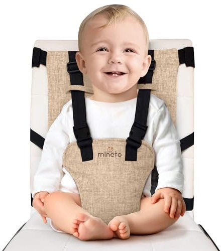 Mineto Chaise Nomade Bebe Portable Ultra-Légère, Harnais Sécurisé 3 Points, Rehausseur chaise enfant de voyage Facile à Transporter, Siege Bebe Assis de 6 Mois à 3 Ans, Lavable et Universel Beige