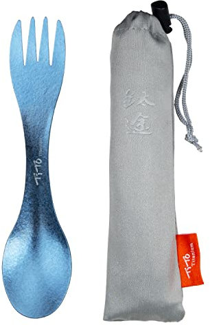 TiTo Titanium Spork 2-in-1 Ultra Lightweight Spoon Fork Tableware for Outdoor Camping, Backpacking, Hiking, Travel, Picnics and Home with Bag (Blue)