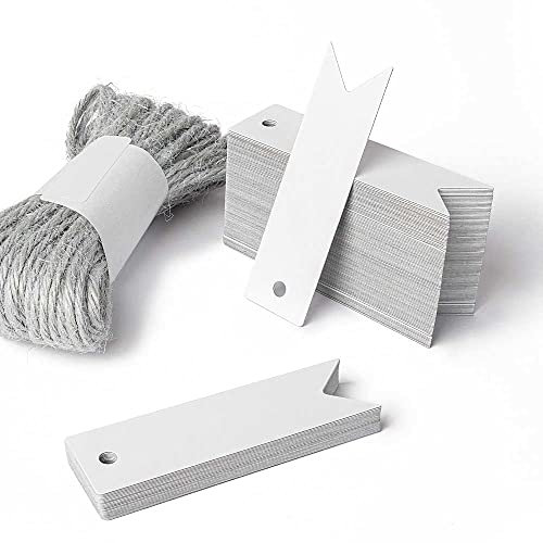 Tuuters 100 Stück Geschenkanhänger Papieranhänger Kraftpapier Anhänger weiß mit Jute Schnur grau 10m für Hochzeit Geschenk Weihnachten