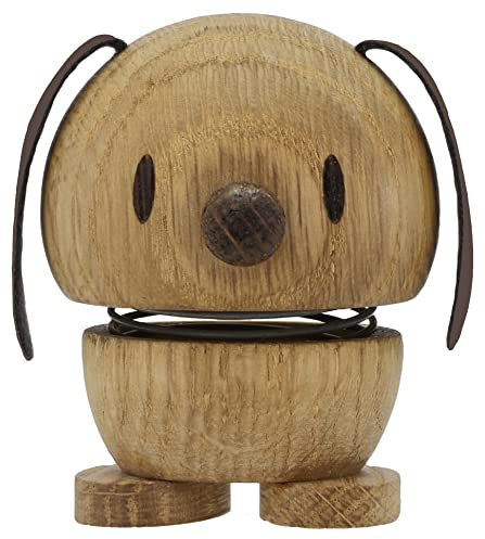 Hoptimist Tier, Hund, Holzdeko, Wackelfigur & Glücksbringer aus Holz, Skandinavisch, Deko Wohnzimmer, Büro & Schreibtisch, Tolle Kleine Geschenke, 5,5 x 5,9 x 7,3 cm, Small, Oak