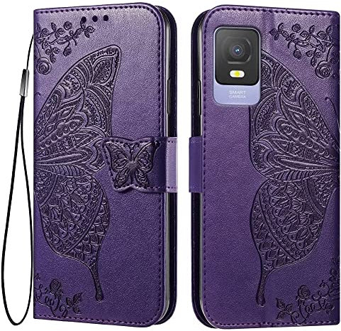 EASSGU Custodia per TCL 403 (6 Inches) Flip Folio Cover Magnetica per Telefono in Pelle con 3 Slot per Schede 1 Portafoglio, Case - Viola scuro