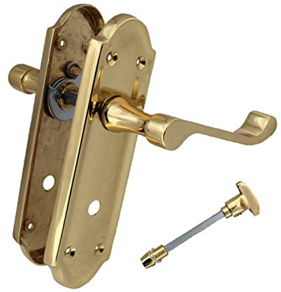 Haven Heritage Bathroom Door Handles, Brass Door Handles Internal Ashworth Style - Bathroom Door Handle, Internal Door Handles - Back Plate Size 170mm x 48mm Sold in Pairs (Bathroom Handle x 1)