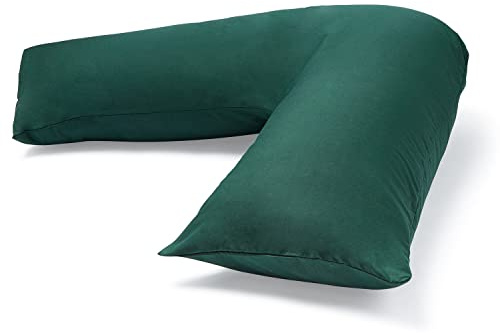 C Stores Large V Pillow with 2 Tone Pillowcase Extra Filled Cushioning Support for Head, Neck & Back – Non Allergenic (V PILLOW WITH FOREST GREEN PILLOWCASE)