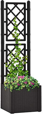 LAPOOH Garten-Hochbeet mit Spalier Selbstbewässerungssystem, Palettenrahmen, Hochteich, Gemüsebeet, Kräuterregal Balkon, Blumenbeet, Kräuterspirale, Tomatenbeet, Pflanzhochbeet, Anthrazit
