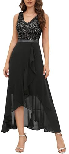 Berylove Abendkleid Elegant Paillettenkleid Ballkleid Damen Lang Kleid Damen Elegant Abschlusskleid Cocktailkleid BLS0015 Black S
