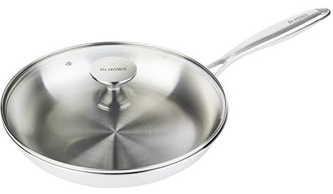 Dr.HOWS ESSENTIAL Tri-ply Stainless Steel Wok Pan, Kitchen Woks & Stir-fry Pans with Lid, Works on Induction, Dishwasher and Oven Broiler Safe, Cooking Frying Pan, Silver (11 pan with lid)