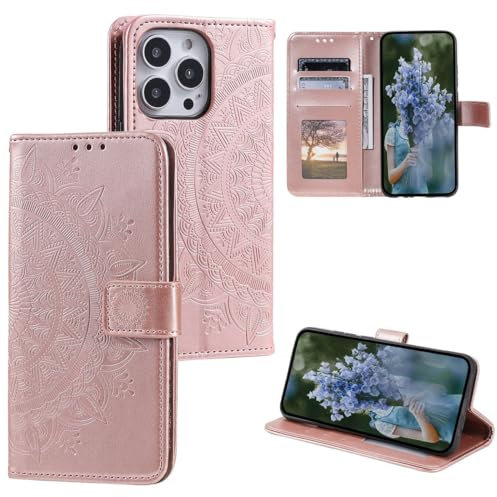 König Design Handyhülle für Apple iPhone 15 Pro Max Hülle, Schutzhülle für Apple iPhone 15 Pro Max Wallet Flip Case Standfunktion Klapphülle für Apple iPhone 15 Pro Max Cover (Roségold)