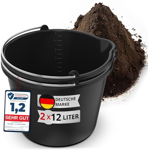2X Oramics 12L Eimer mit Ausguss Tülle – Baueimer Kübel für Zement und Mörtel – Stabiler Wassereimer mit Skala für Haushalt, Garten, Baustellen und Landwirtschaft (2X 12 Liter Mörteleimer)