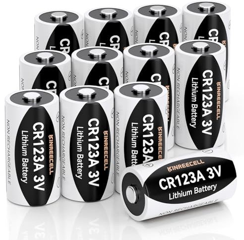 Kinreecell 3V CR123A Lithium Batteries, Low Self-Discharge, Leak-Proof, 10-Year Shelf Life, Long-Lasting for Smoke Detectors, Rangefinders, and Home Security Systems [Non-Rechargeable, 12-Pack]