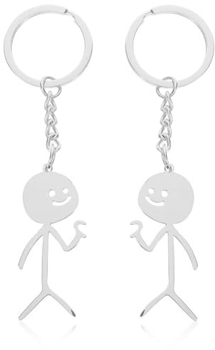 OQKAHIV 2pcs Lustige Smiley kleiner Mann Gebärdensprache Schlüsselanhänger, lustige Finger Stickman-Designs, Paar Schlüsselanhänger, Geschenkidee für Paare süßer Anhänger für Taschen und Autoschlüssel