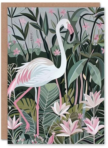 Artery8 Rosa Lilien Blätter Tropisch Frau Flamingo Geburtstagskarte