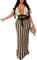 KANSOON Häkelrock-Set für Damen, 2-teiliges Outfit, gestrickt, gestreift, ausgehöhlt, kurze Ärmel, V-Ausschnitt, Kordelzug, Oberteil, Maxi-Röcke, Weiss/opulenter Garten, L