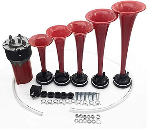 WTTWW Auto Air Horn, Auto 5 Röhren Jazz Musik Hupe 12V Modifizierte Musik Fünf Röhren Diskant Pfeife Pumpe Horn