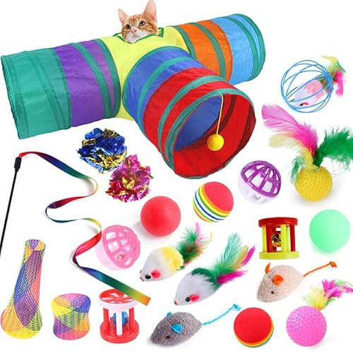 Constprog Pet Cat Bells Mouse Toys Kitten Interactive Indoor Toys Bulk Ball Toy (C-12pcs) Without tunnel, just ball