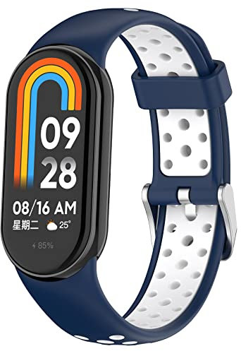 xhKJO Correas de Reloj para Xiaomi Mi Band 9 /Mi Band 8,Bandas Correa Armband Correas Reloj Silicona Bracelet Recambio Brazalete Strap Wristband para Xiaomi Mi Band 9 NFC/Band 8 NFC (azul blanco)