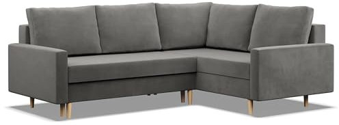 Mebligo - Ecksofa mit Schlaffunktion und Bettkasten Blank, Eckcouch mit Ottomane Rechts, Sofa L Form 226 x 175 x 92 cm, Couch mit Bonellfedern, Ecke Sofa Wohnzimmer, Schlafsofa - Hellgrau
