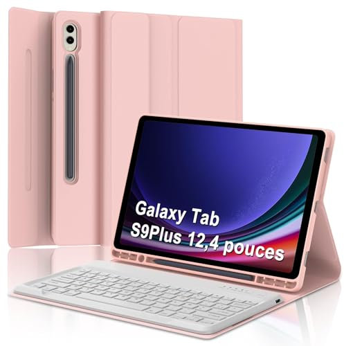 WAVATA Clavier pour Samsung Galaxy Tab S10 Plus 2024/S9 FE+/S9 Plus 12.4, Étui Clavier pour Samsung Tab S9 FE Plus Magnétique Détachable Français AZERTY Layout, Or Rose