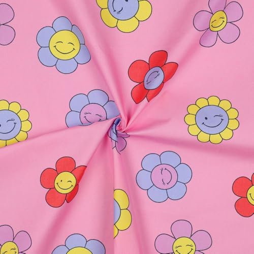 Baumwollstoff beschichtet | beschichtete Baumwolle | HAPPY FLOWERS | by Poppy | 2 Farben | ab 50x148 cm | Meterware (pink)