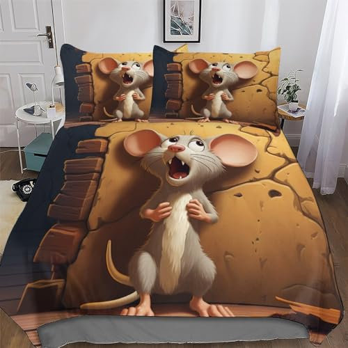 AAPZY Maus Muster Bedding 3teilig 3D Bettbezug Mit Kissenbezug, Mikrofaser, Bettbezüge Set Bettwäsche Mit Reißverschluss Für Erwachsene Kinder King (220x240cm)