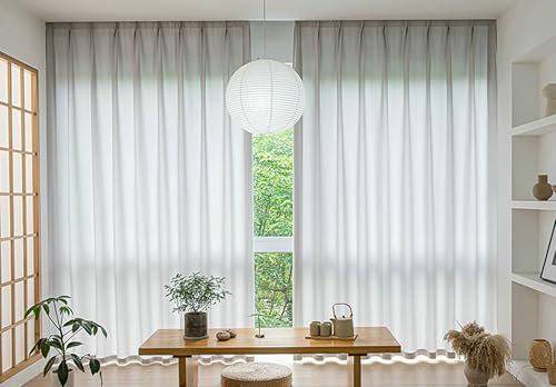 Dsnyu Tende trasparenti in poliestere, tende lunghe per camera da letto grigio chiaro tinta unita finestra di casa decorative 2 pannelli 86 x 160 cm