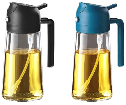 TrendPlain 16oz Ölsprüher für Speiseöl – 470ml Olivenöl Flasche – 2-in-1 Ölspender und Ölsprüher – Küchen Gadgets für Kochen, Salat und Grill Schwarz&Dunkelblau
