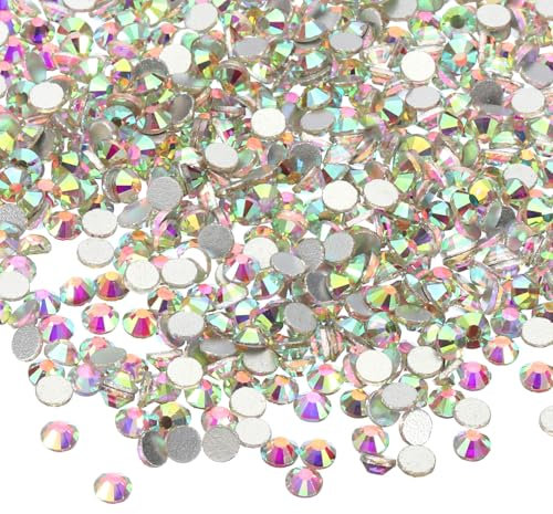 PATIKIL 4320Pcs SS10 Round Flatback Crystal 2.8-2.9mm Glass Rhinestones Gems Diamonds for DIY Crafts Clothes Shoes Nail Art Decoration, Silver AB