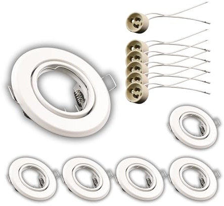 LUXULA 6er Set Einbauringe inkl. GU10 Fassung Rund Schwenkbar 230V - Ø 68-80 mm - LED Einbaustrahler Deckenspot Einbau Rahmen - matt weiß