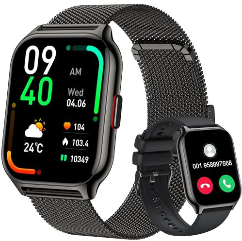 Narcid Smartwatch Damen Herren,Fitnesstracker 2'01 Zoll mit Telefonfunktion/Sprachassistent/Message Reminder,Fitnessuhr Puls-Schlaf-Monitor