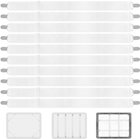 KOXXIAMOQ 10 Pcs Tendeur Drap Housse, Attache Drap Housse, élastique Sangle Matelas Réglables Jusqu'à 130 cm avec Pinces pour Draps-Housses Matelas Canapé Planche à Repasser (Blanc)