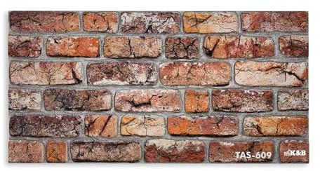 K&B Panels 3D Wall Panels, Realistic Rustic Brick Effect Styrofoam Wall Panelling Kit, Lightweight, Easy to Install, Dual Insulation to Reduce Acoustic Noise, Indoor & Outdoor (Red) (10 Panels)