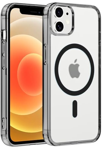 Coiwxmoi Coque Magnétique pour Apple iPhone 12/iPhone 12 Pro 6.1,Compatible avec MagSafe Recharge sans Fil,Translucide Givré Etui PC Dur + TPU Bumper Antichoc Anti-Rayures Protection Housse,Noir