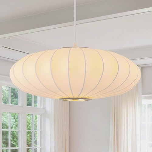 CNMKLM Laterne Pendelleuchte,Lampenschirm Aus Seidenimitat Hängeleuchte, Weiße Wabi-Sabi Boho Pendellampe,Höhenverstellbarer Einfacher Hängelampe Für Wohnzimmer Esszimmer Küche Insel Schlafzimmer(60C