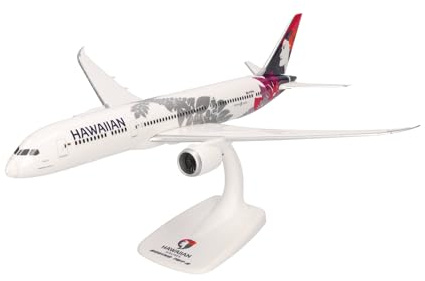 Herpa Snap-fit airplane model Hawaiian Airlines Boeing 787-9 Dreamliner - N781HA Kapuahi on scale of 1:200, plastic miniature with pedastal, model building, collectors edition