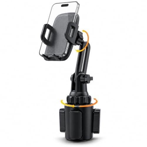 Soporte Móvil Coche para Portavasos, Brazo Largo Ajustable, Soporte Teléfono Coche Estable sin Vibraciones, Compatible con iPhone, Samsung y Smartphones de 4-7 Pulgadas