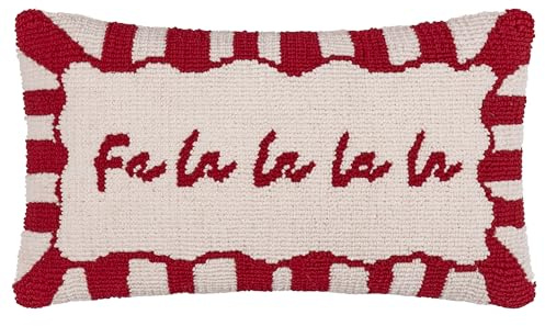 furn. Candy Fa La La Cushion Cover (Red - 30x50cm) | Tufted Festive Christmas Textured Slogan Candy Stripe Border Decorative Case