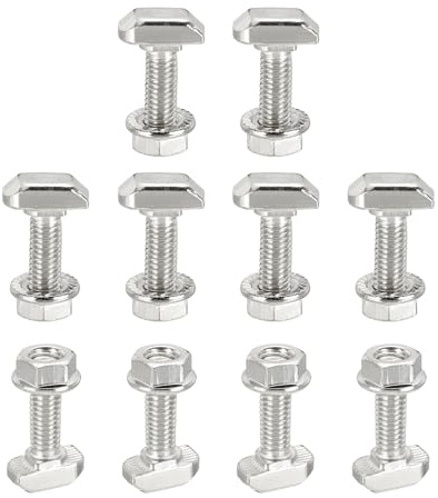 PATIKIL 10 Set Viti A T Con Testa A Martello M6x20mm Per Profili In Argento | Viti Ad Incastro, Con Dadi Esagonali A Bordo, Alluminio Serie 30