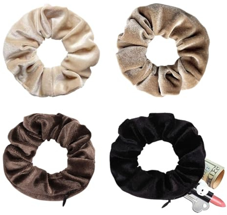 Xanthelle Haargummi mit Reißverschluss, Reise Gadget & Urlaub Must Have für Frauen, Velvet Scrunchie mit Geheimfach als Geldversteck für Strand & Wertsachen
