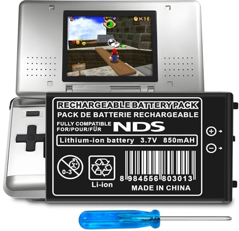 JUBOTY Batteria NDS da 850 mAh per console di gioco Nintendo DS NDS NTR-001 NTR-003, rivisitata 2026, ad alte prestazioni, batteria di ricambio agli ioni di litio ad alta capacità (nero, NDS, B)