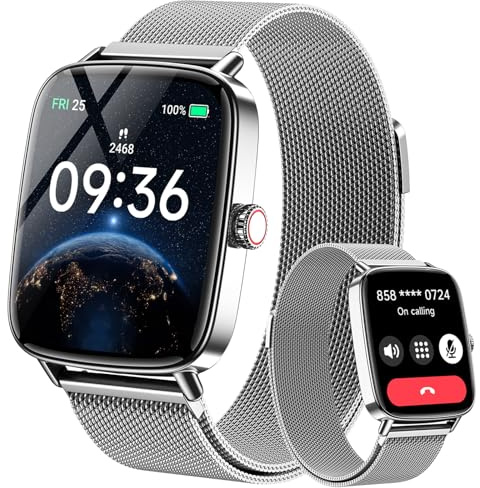 Gydom Smartwatch Herren mit Telefonfunktion 1.85 HD Damen Metall Fitnessuhr Fitness Tracker Herzfrequenz/SpO2/Schlaf/IP68 Wasserdicht Sportuhr Schrittzähler Uhr für Android iOS Silver