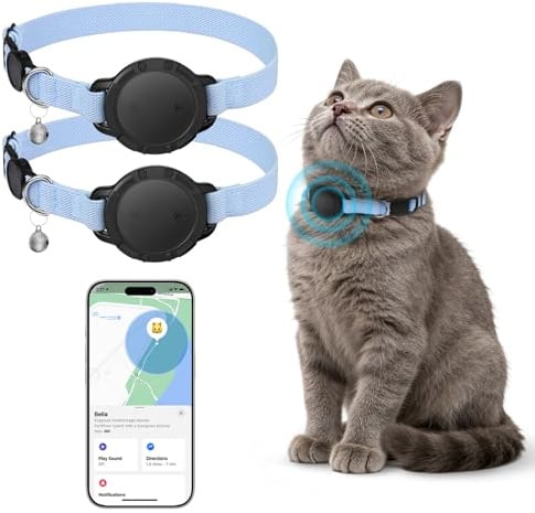 NozlaID Katzen Tracker - Mini SmartTag Tracker für Katze Ohne ABO - Kompatibel mit iOS/Android - Dehnbares GPS Katzenhalsband mit Glocke - Ortungsgerät Tracker für Katzen und Welpen (2 Pack)
