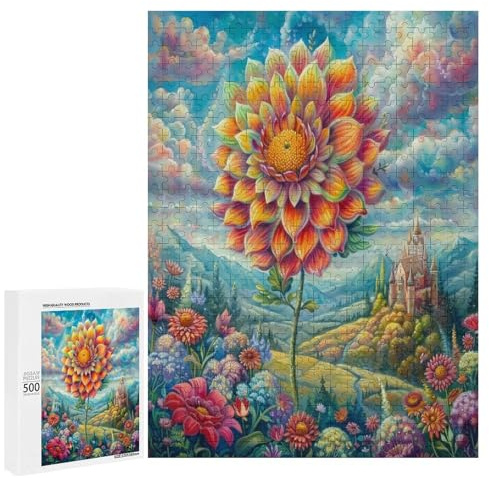 Dahlia 500Pc Jigsaw Puzzles Suitable All Ages Flower Plant Jigsaws Thoughtful Graduation Gift Family Activity Colourful Design Home Decor 500 PCS