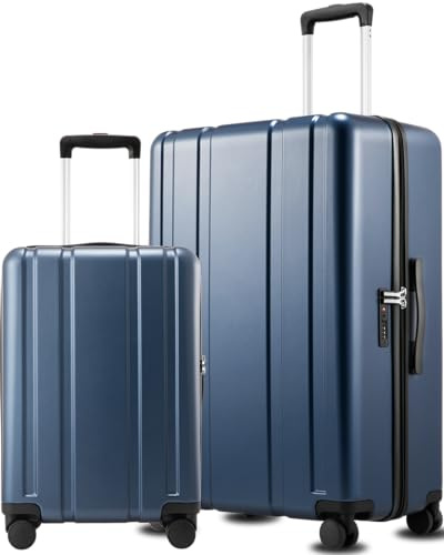 LUGGEX 2-Piece Luggage Set (20+28 Inch), 100% PC Hard Shell Suitcases with 360° Spinner Wheels & TSA Locks, Airline Approved Carry-On & Checked Baggage (EX-Core, Blue, 2 Piece Sets)