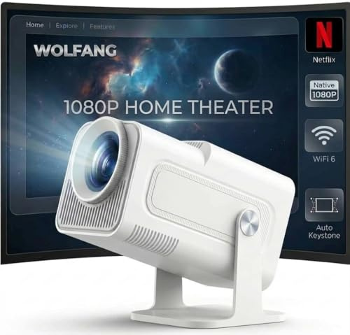 WOLFANG Mini Projector, Projector with 50% Zoom, 180° Rotatable Smart Home Projector Compatible with TV Stick/iOS/Android/PC/PS5/HDMI/AV